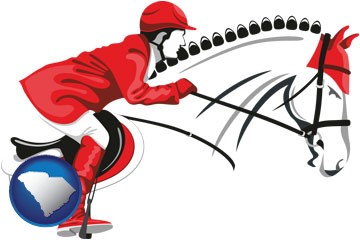 a saddle and harness illustration - with South Carolina icon